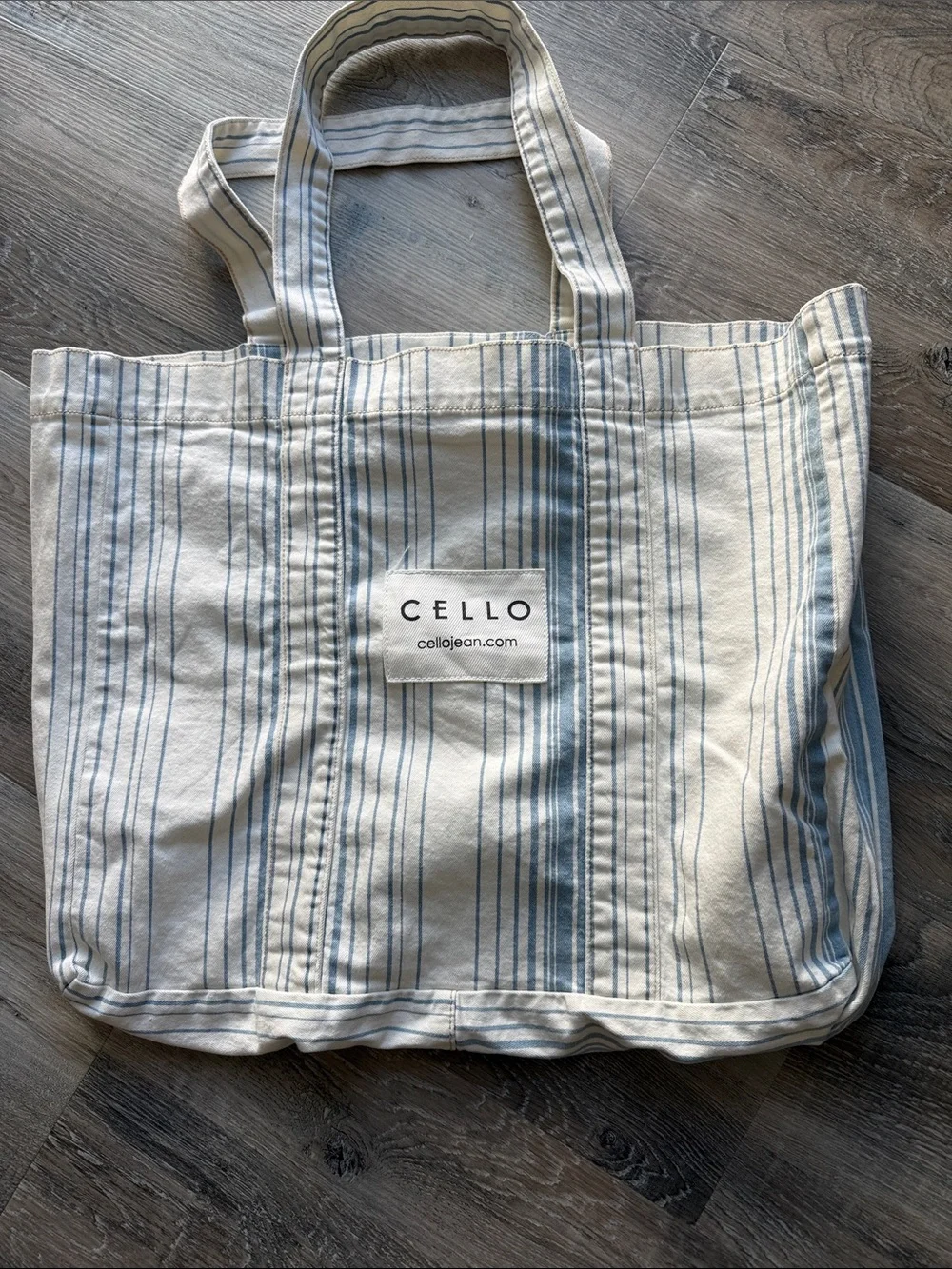 NWOT Cello Blue & Cream Striped denim cotton Canvas Tote Bag